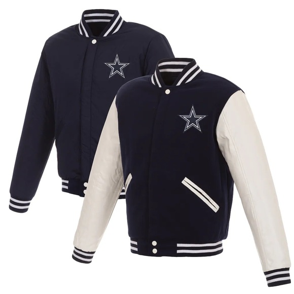 Dallas Cowboys JH Design Reversible Fleece Jacket with Faux Leather Sleeves Bomber & Varsity